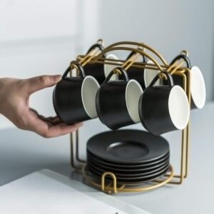 ☕ Juego de Tazas de Café y Platillos de Cerámica Estilo Japonés – Elegancia y Funcionalidad en Tu Cocina