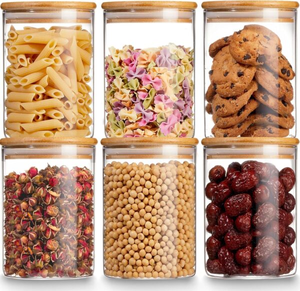🥫 Juego de 6 Recipientes Herméticos de Plástico con Tapas de Bambú – Estilo Natural y Orden en Tu Cocina