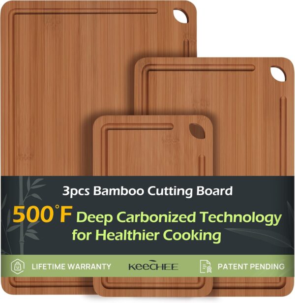 🪵 Tabla de Cortar de Bambú con Ranuras Profundas y Asas Integradas – Funcionalidad y Estilo en Tu Cocina